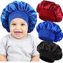 3 Pcs Baby Bonnets for Sleeping,Silk Sleep Cap for Baby Girls and Boys (One Size, A3-black,blue,burgundy)