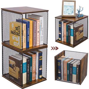 2 Cube Organizer Book Shelfs DIY Variable Stackable Cube Storage Organizer for Kid Bedroom,Living Room,Small Bookshelf Black Brown Wooden,No Vinyl Storage (Toasted Walnut)