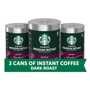 Starbucks Premium Instant Coffee, Dark Roast, 100% Arabica Beans, 3 Pack (3.17 Oz Each), Best By 21 Aug 2026
