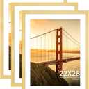 22x28 Picture Frame Gold Set of 3, Display Pictures 18x24 with Mat or 22 x 28 Without Mat, Poster Frames 22x28 for Wall Hanging Horizontal and Vertical