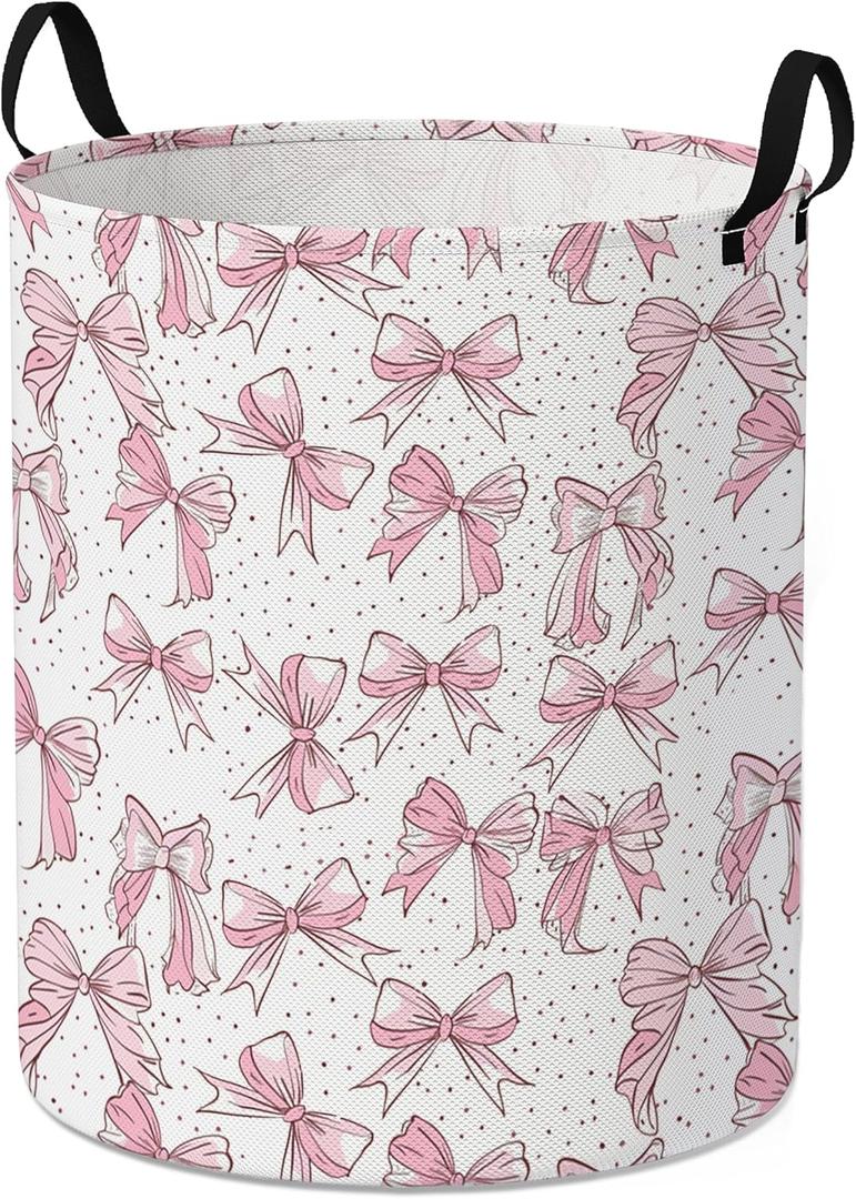 Pink Laundry Basket for Bedroom,Dirty Clothes Basket,Laundry Basket with Handles,Kids Girls Room Canvas Hamper Bag,Blankets,Towel,Toy Storage Organizer (02)