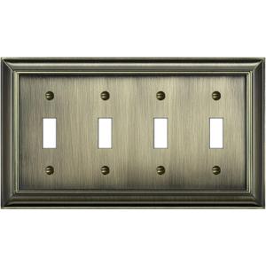 BESTTEN Aged Brass Metal Toggle Switch Cover, 4 Gang Zinc Alloy Antique Brass Light Switch Wall Plate, Corrosion Resistant