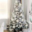 Briful 3.94'' White Christmas Ornament Balls, 6PCS Large Decorative Yarn Balls Xmas Tree Hanging Ornaments with Strings for Holiday Party Christmas Table Vase Decor