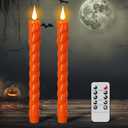 Eldnacele Flameless Taper Candles with Remote and Timer, Battery Operated Flickering Plastic Spiral Taper Candles Orange LED Window Candle Dinner Indoor Halloween Holiday Decor(2pcs, D0.78×H9.65)