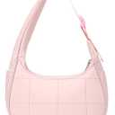 Etercycle Puffer Crescent Shoulder Bag for Women, Small Nylon Quilted Handbags Purses Y2K Cute Puffy Bags Adjustable Strap (Pink)