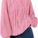 Trendy Queen Women's Oversized Cable Knit Crewneck Fall Pullover Sweaters (Medium, Pink)