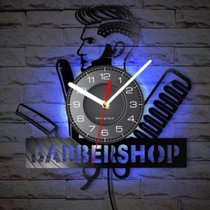 12 Inch Barber Shop LED Wall Clock with 7 Colors Changing, Vintage Decorative Analog Black Vinyl Record Wall Clock Silent Quartz Non Ticking for Barber Shop Decor Hairdressers Gifts