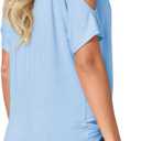 LEIYEE Womens Summer Cold Shoulder Tops Short Sleeve Front Twist Knot V Neck T Shirts Draped Blouses (Blue, XL)