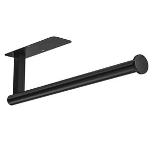 ASTOFLI Paper Towel Holder Under Cabinet No Drilling, Self Adhesive Paper Towel Holder Wall Mount for Kitchen Rack, Under Counter Napin Holder No Drill, 304 Stainless Steel Matte Black