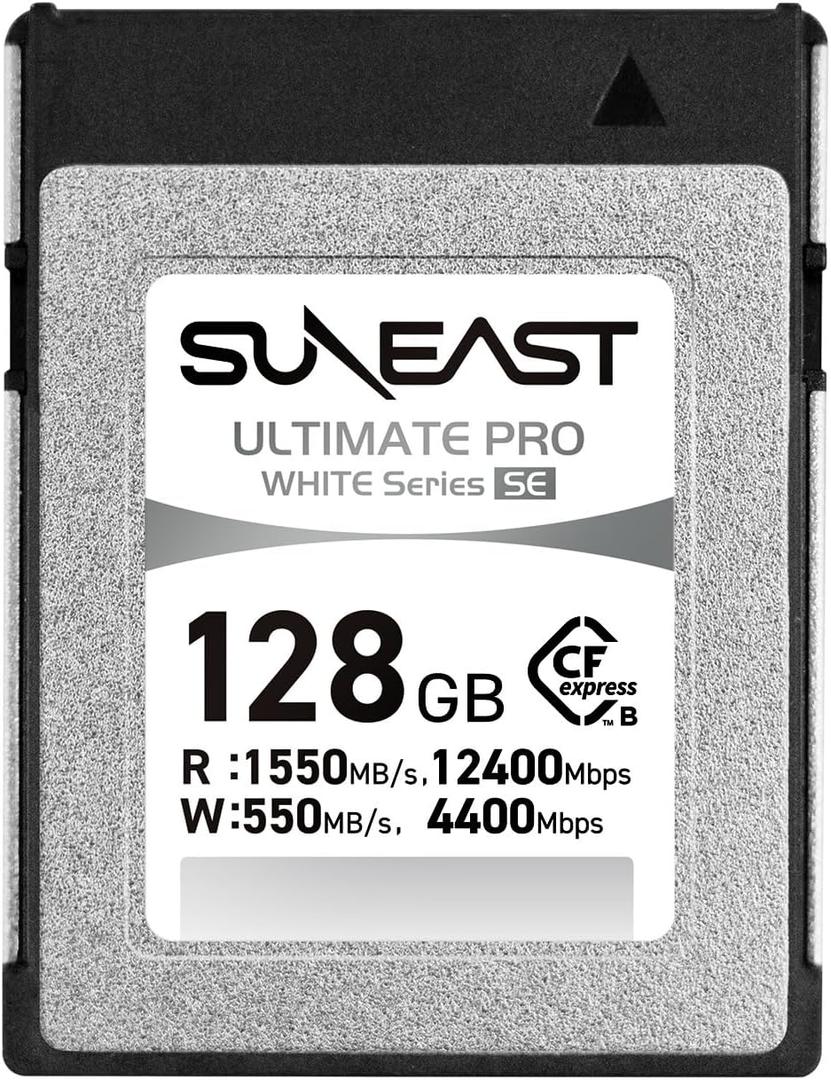 SUNEAST Ultimate PRO White CFexpress Type B, 128GB Memory Card, Up to 1550MB/s Read, 550MB/s Write, TLC 8K Video Card for Professional Cameras, High-Speed CFexpress B, XQD-Compatible, Series SE