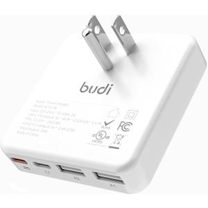BUDI Flat USB C Wall Charger, 34W 4-Port Slim USB Wall Charger, Fast Charging Block with 20W Port Power Delivery and Dual Type-C for iPhone 16/15/14/13/12/11/Pro Max/XS/XR/8/7,Tablets (4 Port(2A+2C))