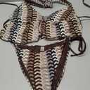 ZAFUL Women Striped Halter Bikini Set Backless String Tankini Tie Side Swimsuit Cheeky 2 Piece Bathing Suit, Medium