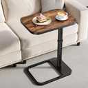 Brown TV Tray Table with 9-Level Adjustable Height, Lockable Flip-Top & Rounded Metal Corners, C Shaped Sofa Side End Table for Couch, Bed, Chair, Living Room, Snack Table for Eating, Dinner or Laptop
