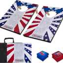 Portable Cornhole Board Set 2x1.3ft | 24"x16": Cornhole Set Outdoor Backyard Corn Hole Toss Game for Party Beach | 2 Foldable Wooden Corn Hole Boards, 8 Bean Bags, 1 Carrying Bag (American Flag)