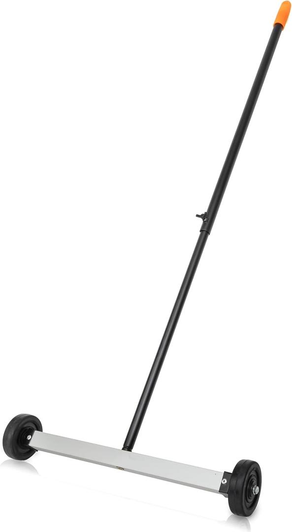 NEIKO 53414A 17-Inch Mini Magnetic Sweeper, Rolling Magnetic Sweeper with Wheels, Adjustable Handle, Lightweight Magnet to Pick Up Nails, 10-Pound Capacity, Nail Finder