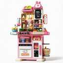 33.8IN - 70PCS Kids Kitchen Playset with Sound & Light - Cooking Stove with Steam, Play Sink and Toy Kitchen Accessories - Pretend Kitchen Play Food Toys for Kids Boys Girls - Toddler Play Kitchen Set (Pink)