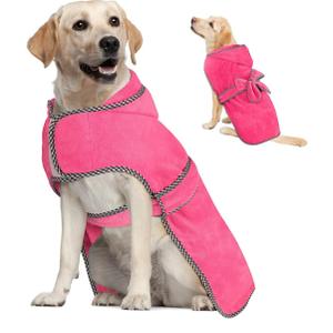 Dog Bathrobe with Hood - Super Absorbent Quick Drying Microfiber Pet Towel Dog Robe for After Bath (Rose red, Large)