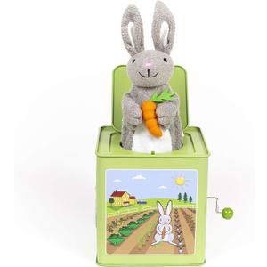 Jack Rabbit Creations Bunny Jack in The Box Toy, Plush Bunny, Side Crank Plays Peter Cottontail, Surprise Pop-Up, Kids Age 3+