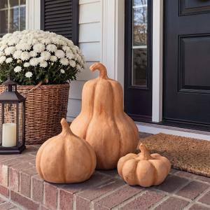 AceOrbit 3 Pcs Fall Decor Outdoor Handmade Terracotta Pumpkins, Terracotta