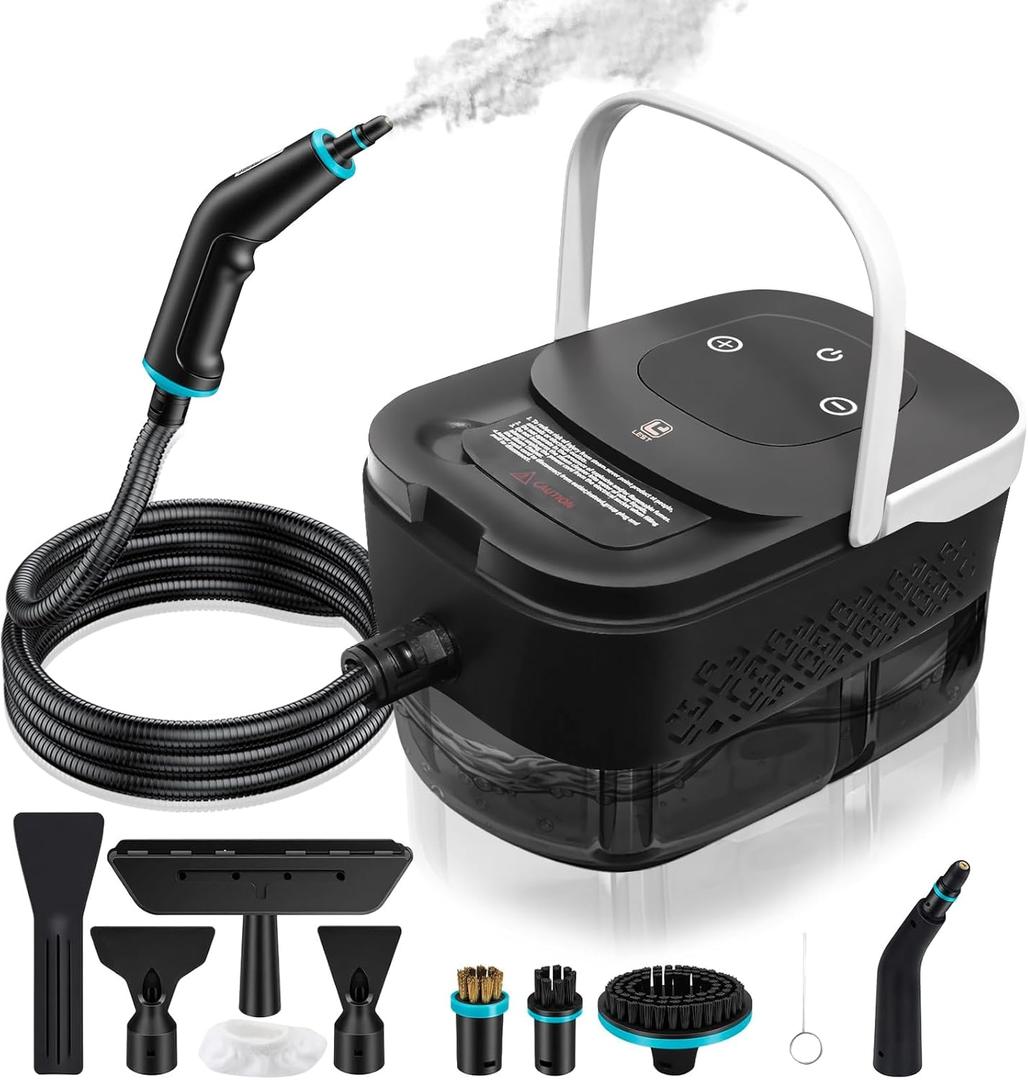 Handheld Steam Cleaner, 2500W Pressurized Steam Cleaner with 3 Brush Heads, Portable Steam Cleaner for Home, Car, Furniture, Kitchen, Bathroom and Wall, Orange (Black)