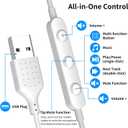 USB Earbuds for PC,Headphones with Microphone for Computer,Wired USB Headset with Mic Audio Control Noise Isolating Stereo Laptop Earphones for Dell for HP for Surface Switch Office Zoom Working White