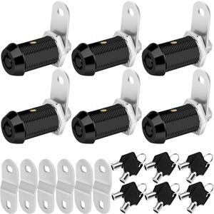 Cam Locks RV Storage Keyed Alike, 1-1/8" Fits 7/8" Max Door Thickness, Compartment Locks for Camper Trailer Cabinet With Keys (Black, 6-Pack)