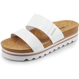 DREAM PAIRS Women's Platform Wedge Sandals with Arch Support, Comfortable Beach Slip-on Flat Sandals, Casual 2-Strap Cork Cushion Slides for Women (8, White)