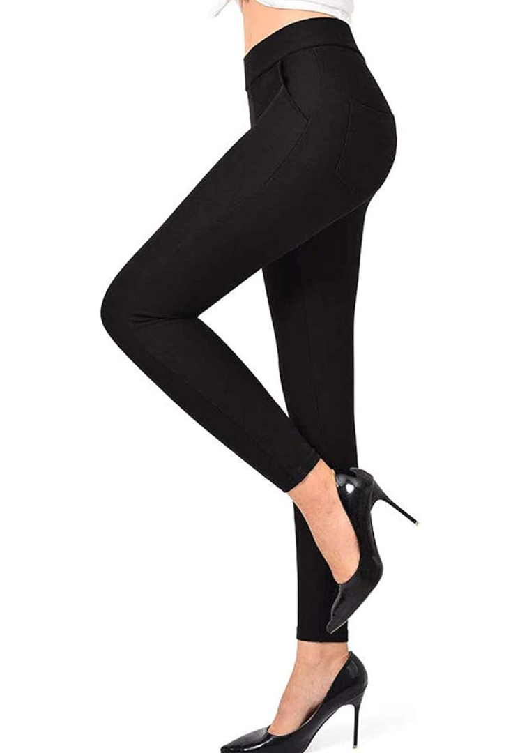 Ginasy Dress Pants for Women Business Casual Stretch Pull On Work Office Dressy Leggings Skinny Trousers with Pockets, L