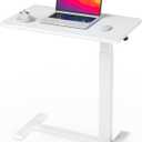 Ywin Medical Adjustable Overbed Bedside Table with Wheels, Swivel Rolling Standing Desk, Pneumatic Small Side Bed Table with Tray for Couch, Hospital, Home,Office Use,(32" W X 18" D, White)
