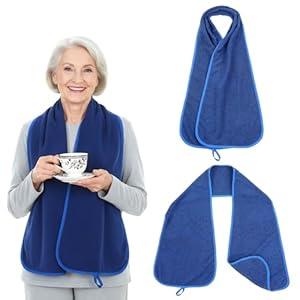 Falzqq Adult Bibs for Women and Men, Adult Bib Scarf for Elderly Senior Citizens Dining Clothing Protector (Navy Blue)