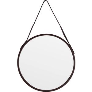 Brown Round Hanging Mirror, 11.8 Inch Farmhouse Mirror with Leather Hanging Rope for Bathroom, Bedroom, Living Room, Entryway Home Decor. (Brown, S-11.8in)