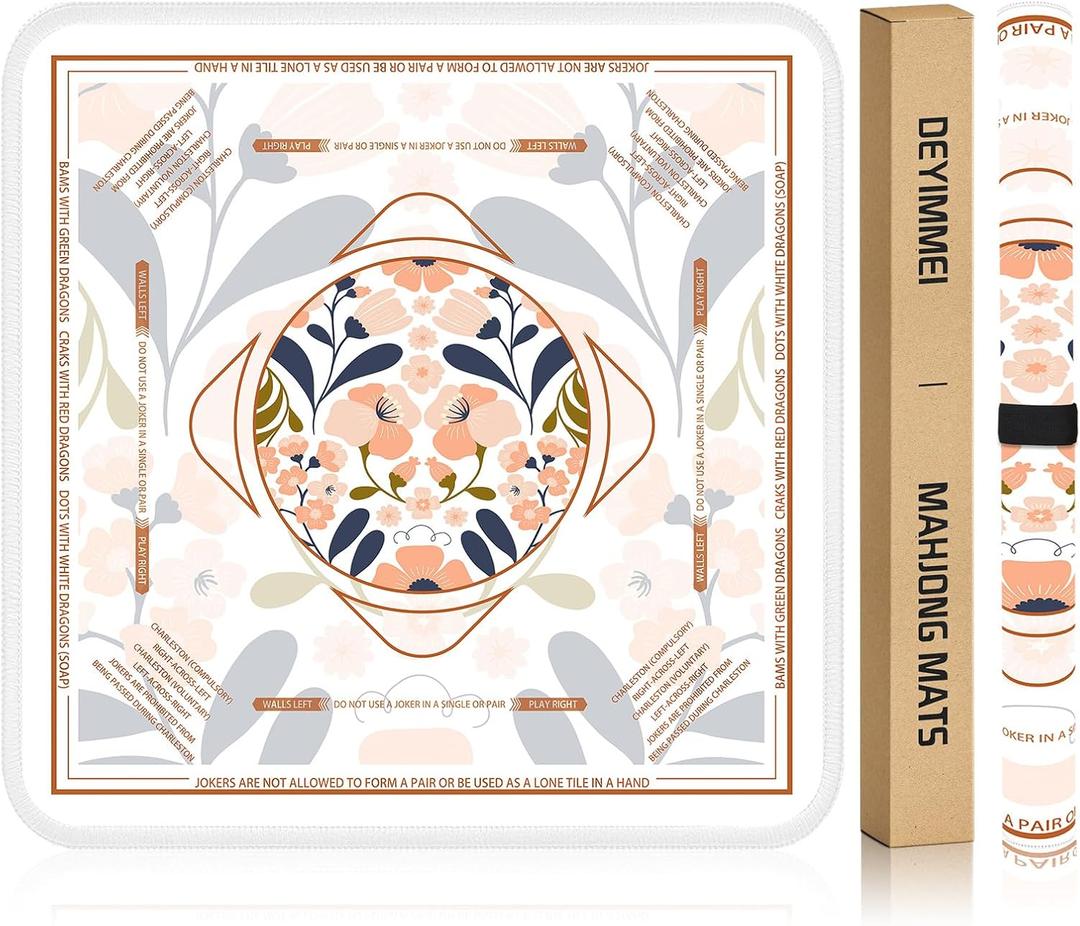 Deyimmei Neoprene Mahjong Mat for Table 31.5"x31.5" - Non-Slip, Noise Reduction Cover with Storage Pockets, American Rules & Crease-Free Rolled Shipping (Peach Blossom)