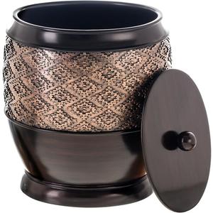 Creative Scents Dublin Brown Small Trash Can with Lid 1.26 Gal / 4.8L - Decorative Oval Waste Basket, Durable Resin Slim Bathroom Covered Garbage Can Wastebasket Bin for Diaper/Paper