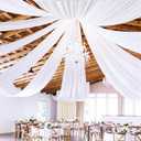6 Panels 5ftx30ft White Ceiling Drapes for Wedding Parties, 60"W x 360"L