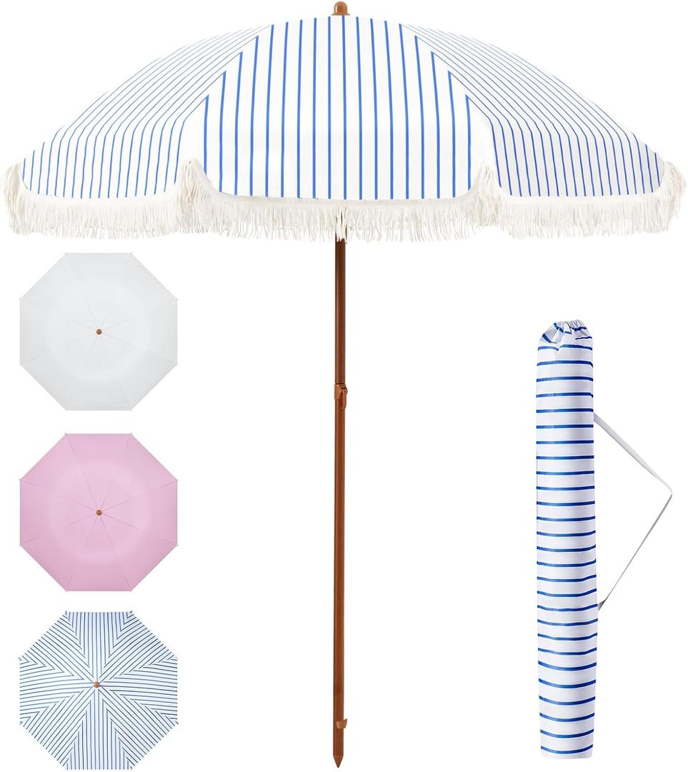 Aoxun Patio Umbrella Outdoor UV 50+ Protection Umbrella with Fringe