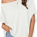 LYANER Women's Casual Loose Off Shoulder Batwing Half Sleeve Blouse Shirt Tunic Top (X-Large, White)
