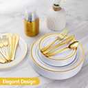Goodluck 600 Pieces Gold Disposable Plates for 100 Guests, Plastic Plates for Party, Dinnerware Set of 100 Dinner and 100 Dessert Plates, 100 Spoons, 100 Forks, 100 Knives, 100 Cups