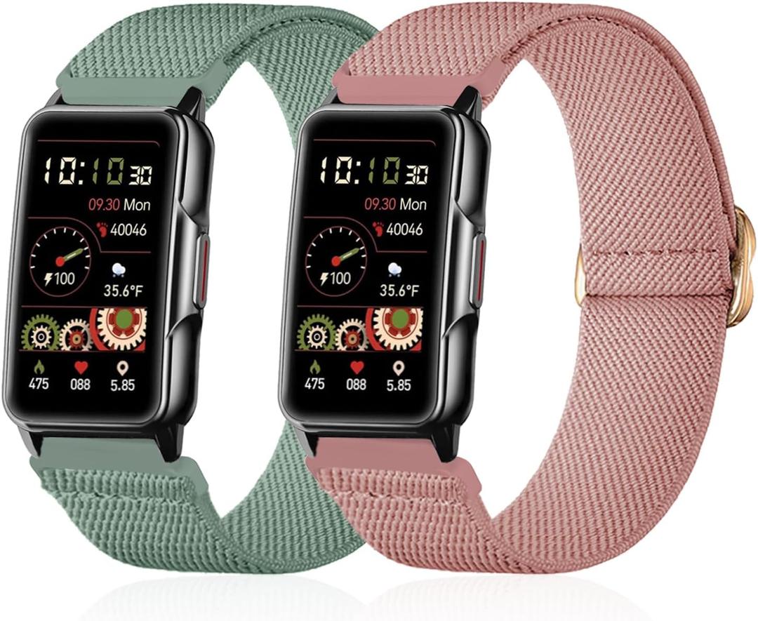 2 Pack Stretchy Nylon Watch Bands Compatible with Mindrose H80 1.47 inch Smart Watch, Loop Soft Elastic Watch Straps for Mindrose H80 Fitness Trackers IP68 for Women Men (Rose Pink+ Cactus)