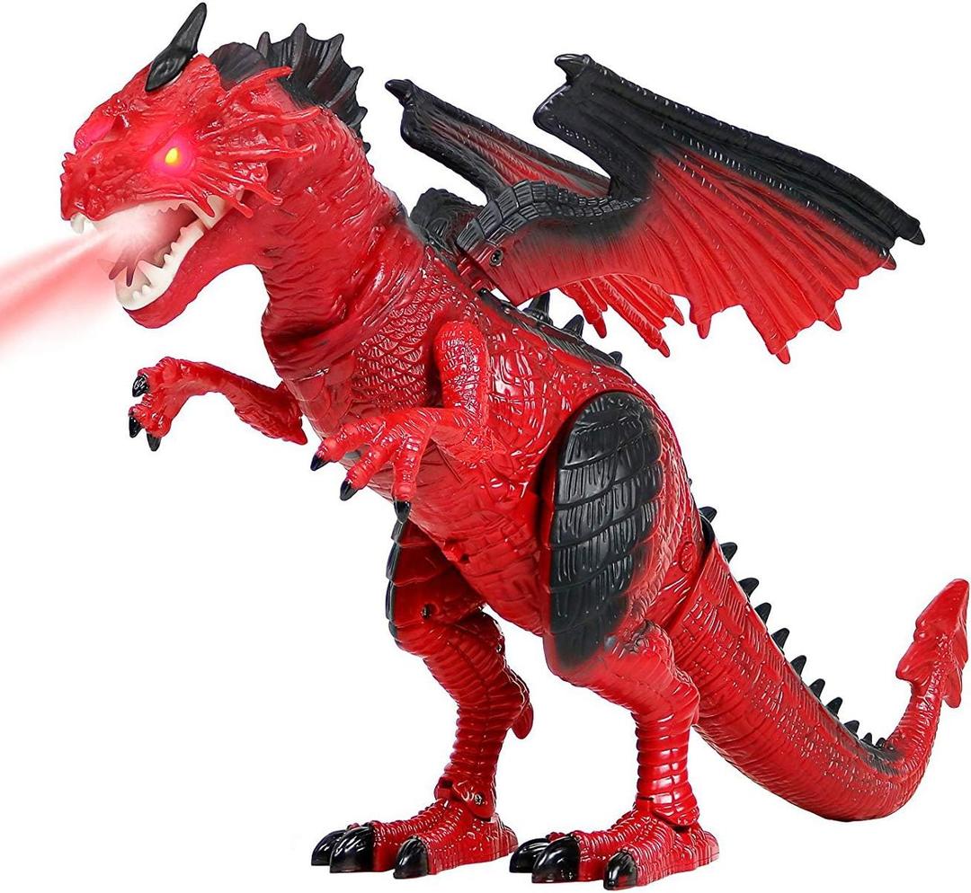 Liberty Imports Walking Dragon Toy - Interactive Robotic Fire Dragon Large 18 Battery Operated Figure with Flapping Wings, Roaring Sounds, and Light Up Eyes for Kids (Walking Dragon)