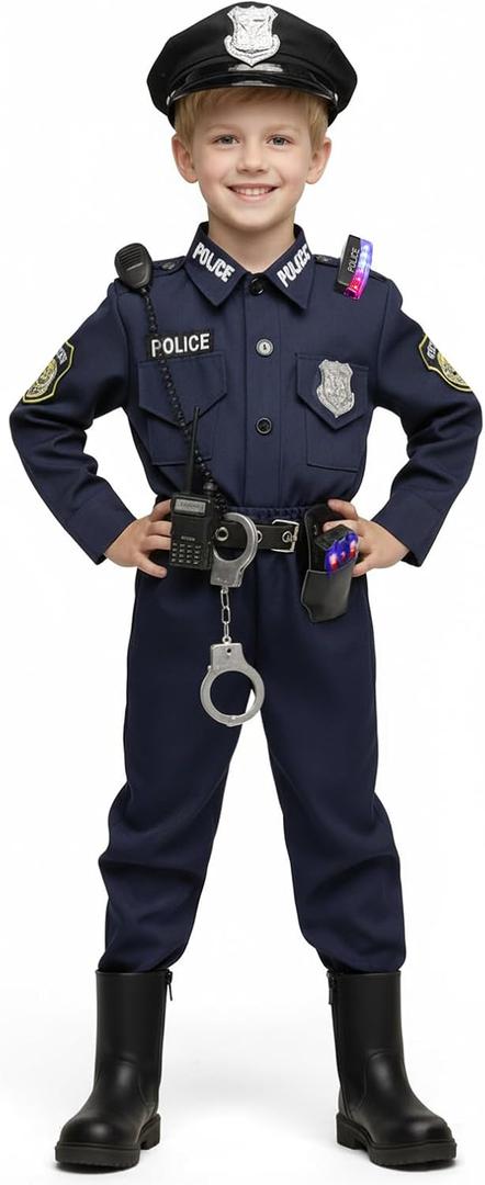 Police Costume for Kids, Police Officer for Boys Girls Cop Uniform Outfit, Career Day, Role Play, Halloween Dress Up Parties (3T (3-4 yr))