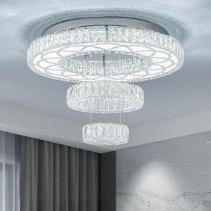 21" Crystal Ceiling Lamp 3 Ring Large Modern LED Chandelier Acrylic Adjustable Pendant Light Fixtures for Dining Room Living Room Girls Bedroom (Cool White)