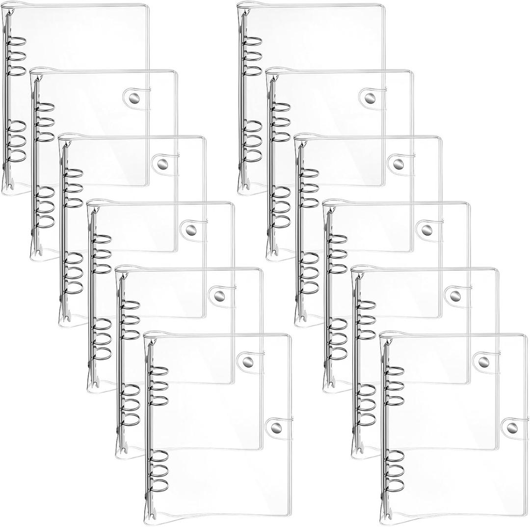 12 Pcs A5 Clear PVC Binder, 6-Ring Soft Notebook Binder Transparent Loose Leaf Binding Covers, Refillable Notebook Round Ring Binder with Snap Button Closure, 9.44" x 7.3"