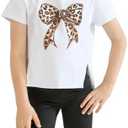 Girls Butterfly Graphic T Shirt Cute Short Sleeve Tees Summer Tops Crewneck Side Slit Shirt Size 160
