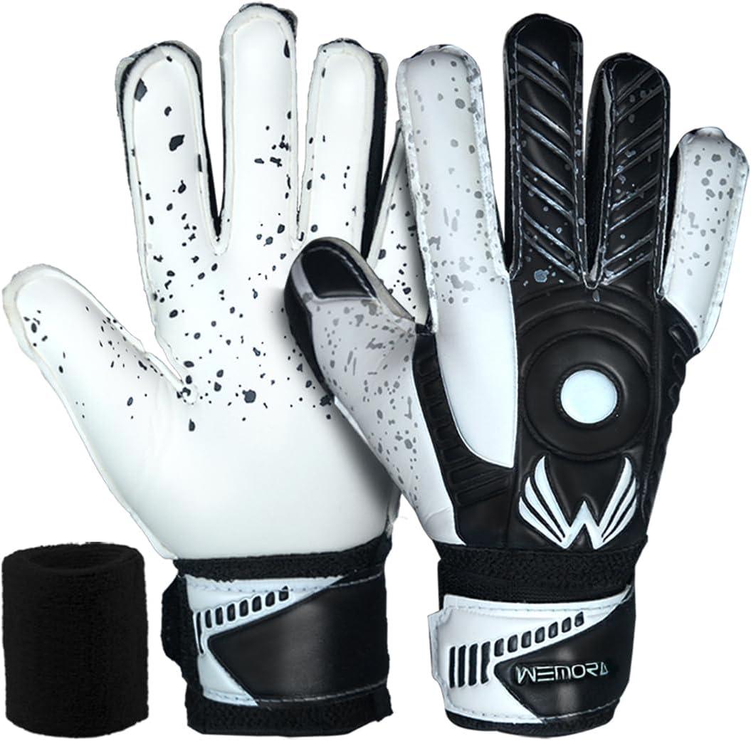 Soccer Goalie Gloves Fingersave for Kids Youth Adults with 7.5MM Strong Grip Palm Flexible Finger Spines Goalkeeper Gloves (Size 4 suitable for 6 to 9 years old, Black)