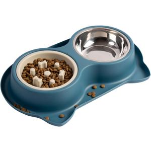 Slow Feeder Dog Bowls with Non-Slip Mat, 3-in-1 Stainless Steel Bowl Slow Feeder Prevents Gulping, Paired with Weighted Base Water Dog Bowls for Large Medium Small Breed Size Dogs and Cats
