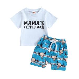 Western Baby Boy Summer Clothes Cow Print Short Sleeve T-Shirt Casual Jogger Shorts Toddler Cowboy Outfit, 0-6M