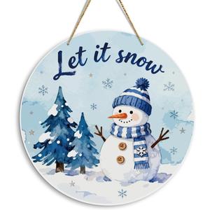 Let It Snow Sign Snowman Winter Decorations for Home Winter Wreath Snowman Door Decorations Wreath Front Door Hanger for Porch Wall Indoor Home Decor 10 x 10 inches