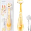 Papablic Toddler Sonic Electric Toothbrush Kids for Ages 1-3 Years, Baby Electric Toothbrush with Cute Rabbit Cover and Smart LED Timer, 2 Brush Heads (Bunny)