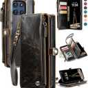 Defencase Compatible with Moto G Stylus 5G (2025) Case, RFID Blocking Wallet Case for Motorola Moto G Stylus 5G 2025 PU Leather Flip Strap Zipper Card Holder Phone Cases for Women and Men, Coffee