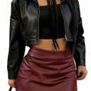 RoseSeek Women's PU Leather Skirt High Waisted Ruched Bodycon Mini Skirt Y2k Party Skirts Burgundy Large (L)